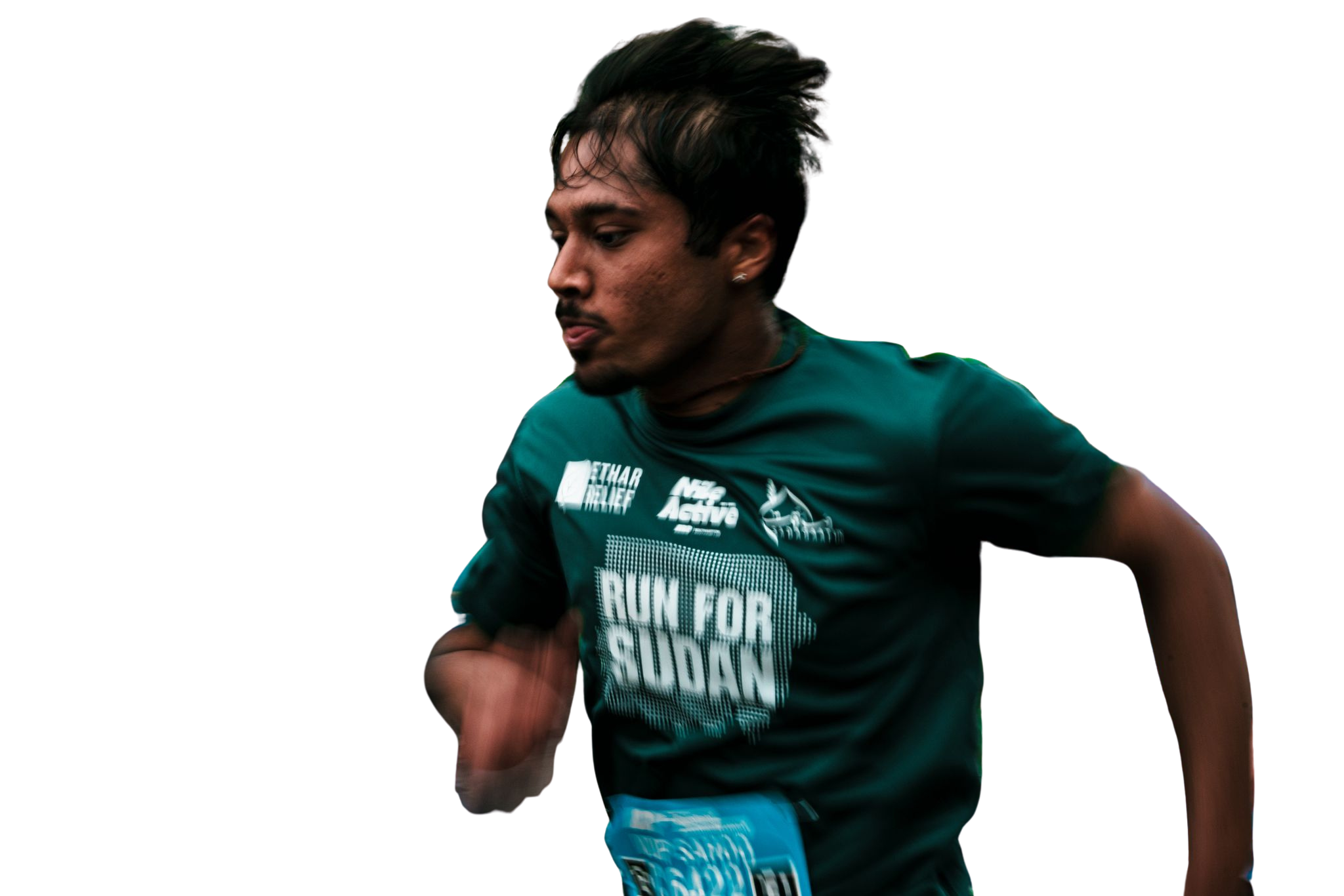 Local athlete running through the finish area